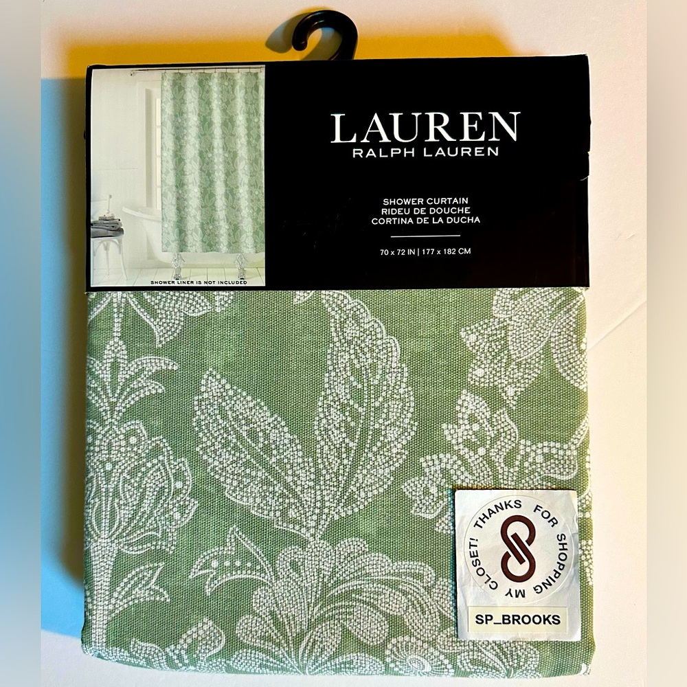 🎁LAUREN Ralph Lauren Shower Curtain - Cotton - Green/White Blooms - 70” x 72”